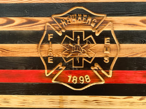 Thin Red Line Firefighter Wood Flags
