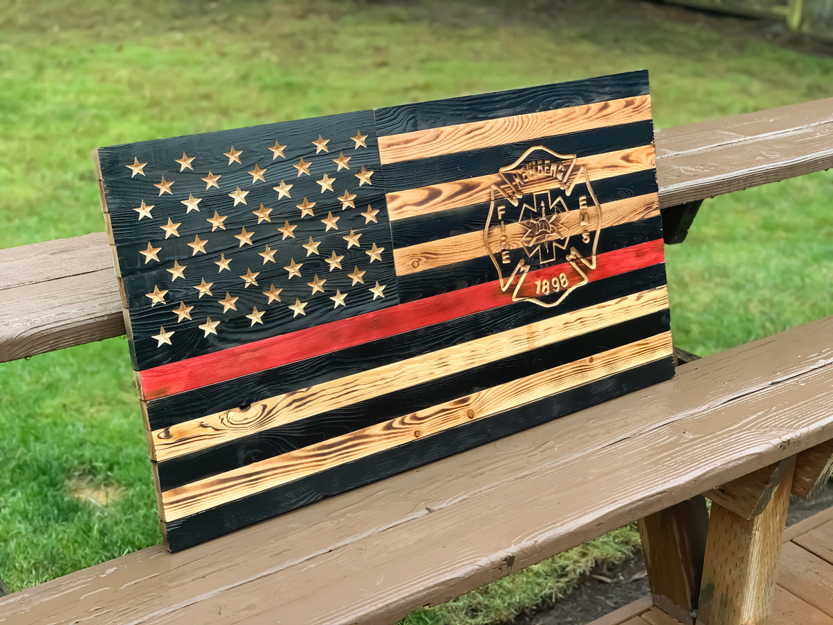 Red popular Stripe Flag, Firefighter Flag, Wood Wall Decor, Wood Thin Red Line Flag, Rustic Wood Flag, Farmhouse Wall Decor, Wood Flag