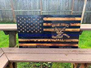 Thin Blue Line Wood Flag with Agency Badge