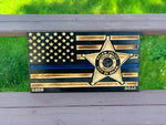 Small Thin Blue Line Wood Flag with Agency Badge